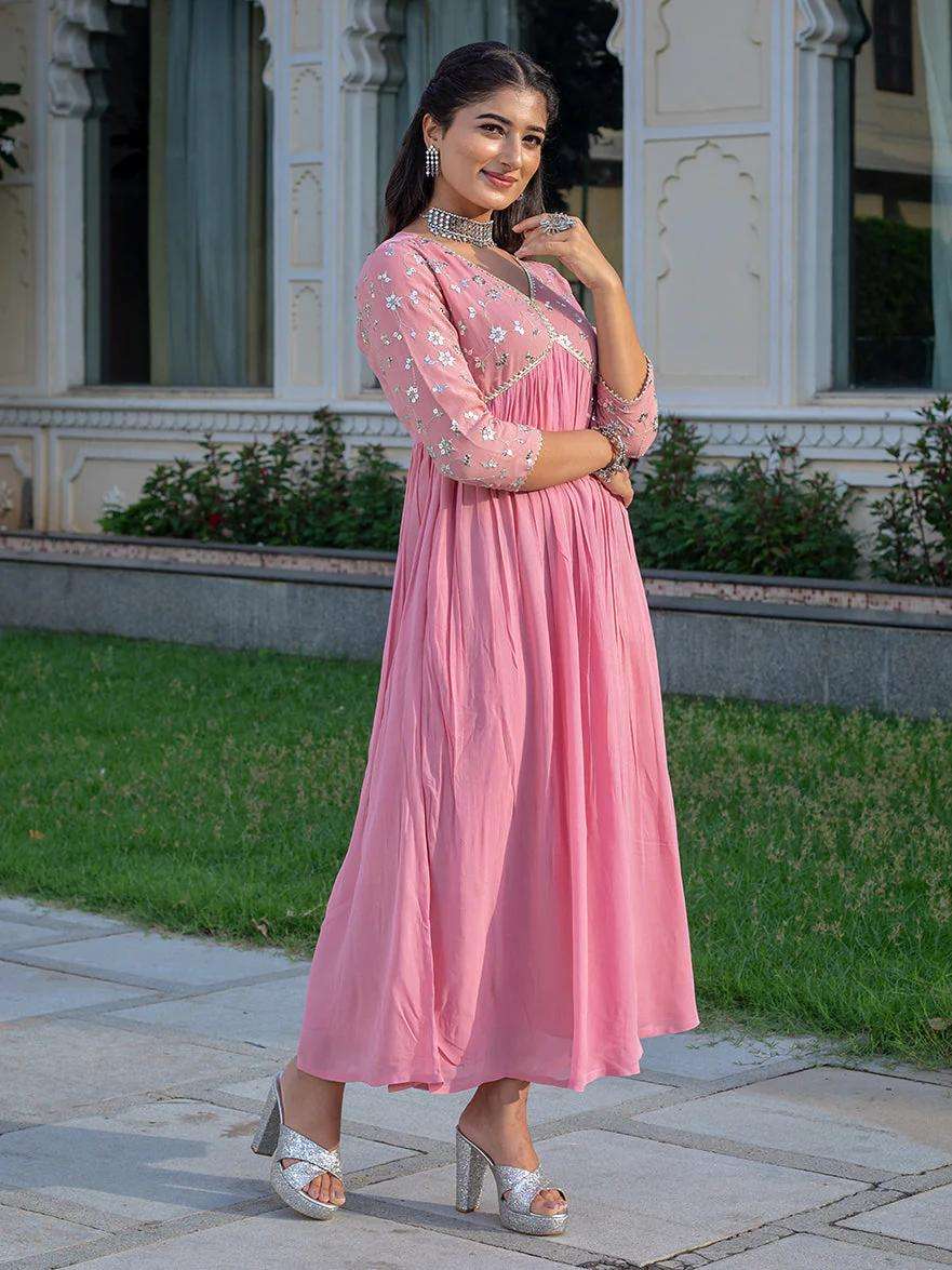 Women's Rayon embroidery work Georgette Fit & Flare Dress - Image 4
