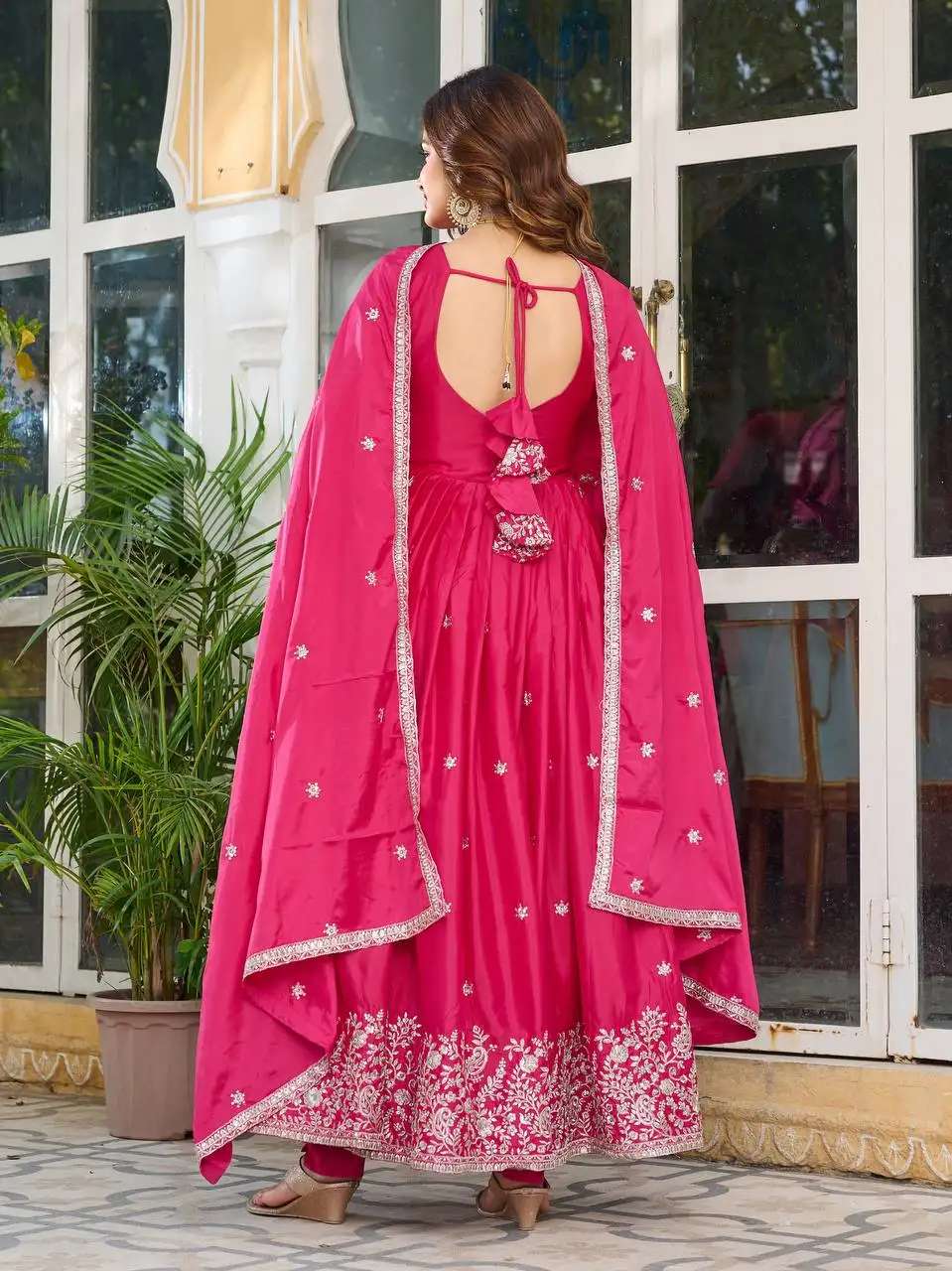 Women's American Silk Sequence Embroidery Long Anarkali Kurti Gown With Dupatta - Image 5